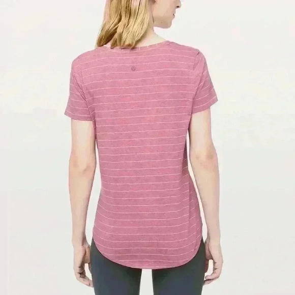 Lululemon Love Tee V Short Serve Stripe Heathered So Merlot White - Picture 1 of 10